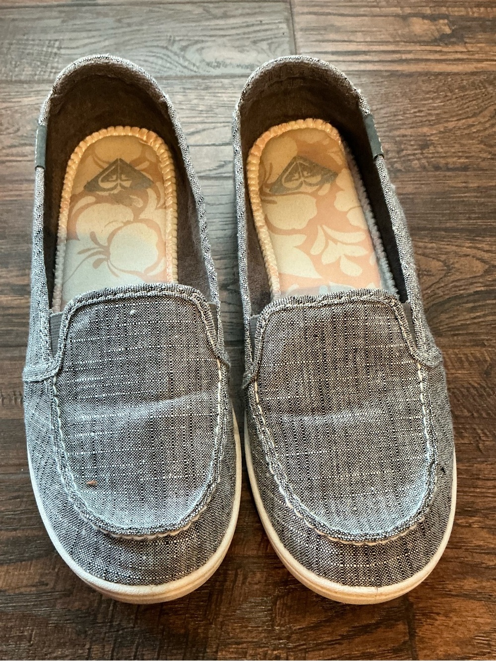 Roxy Gray Chambray Slip-On Canvas Loafers Women’sSize 9/Casual/Lightweight